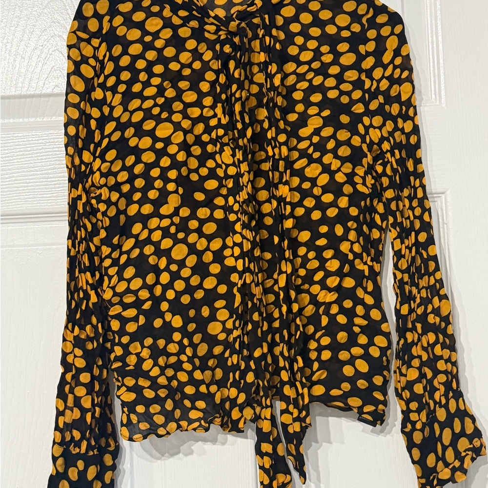 Zara Black and Yellow Polka Dot Blouse